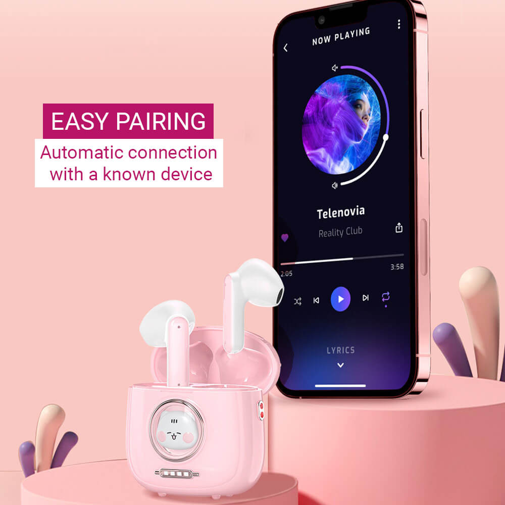 Bluetooth 5.1 Cute Chubby Capsule Cat Earphones Built-In Mic Easy Pairing