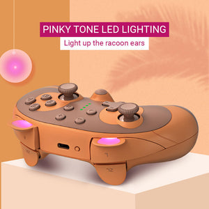 Bluetooth Cute Raccoon Controller Vibration Turbo Wake-Up Switch Pink LED Light