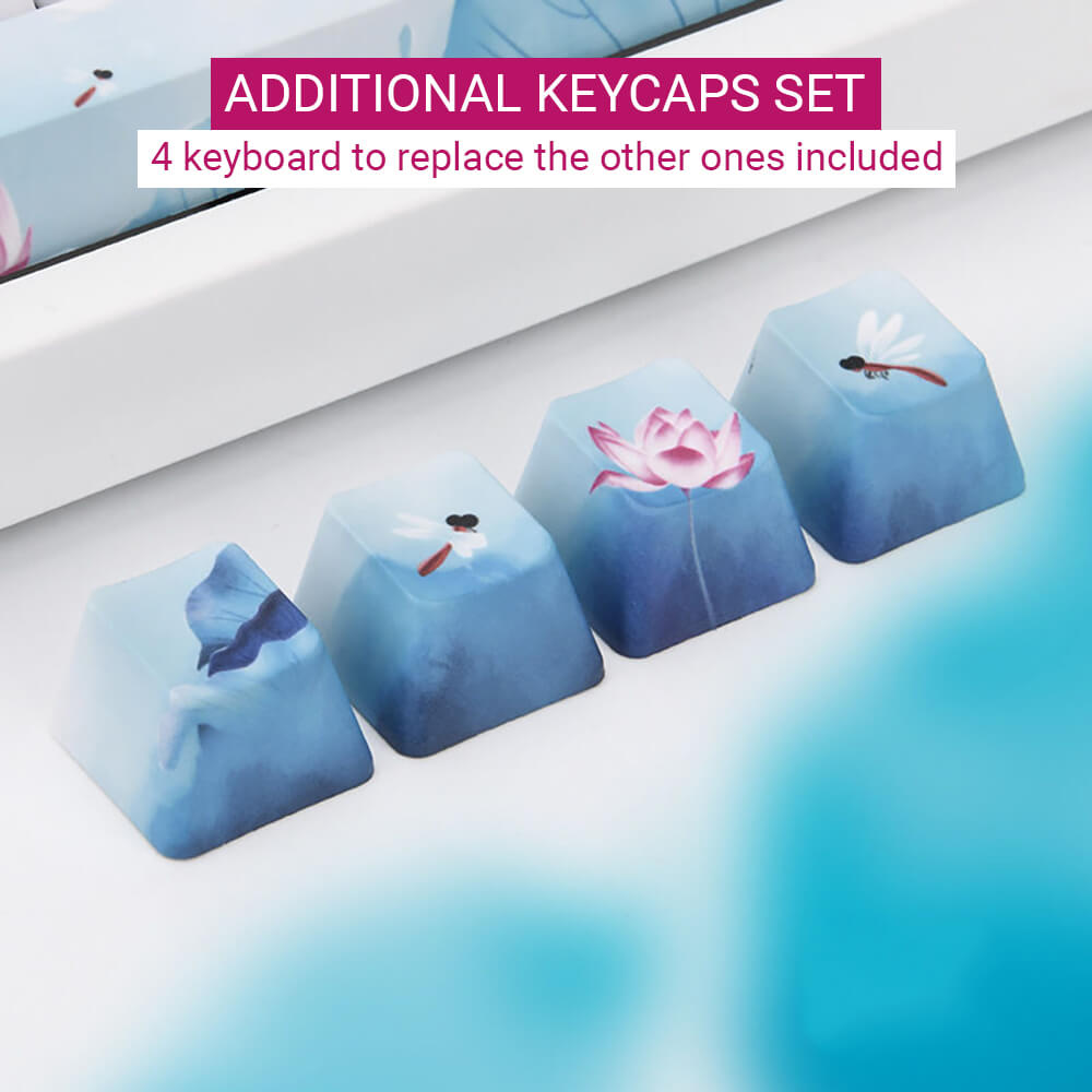 Bluetooth Lotus Flower Landscape Mechanical Keyboard White Backlight Additional Keycaps