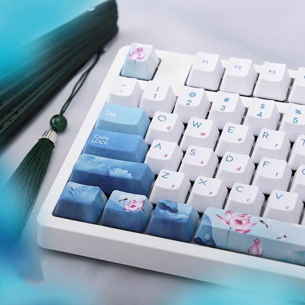Bluetooth Lotus Flower Landscape Mechanical Keyboard White Backlight Left Side