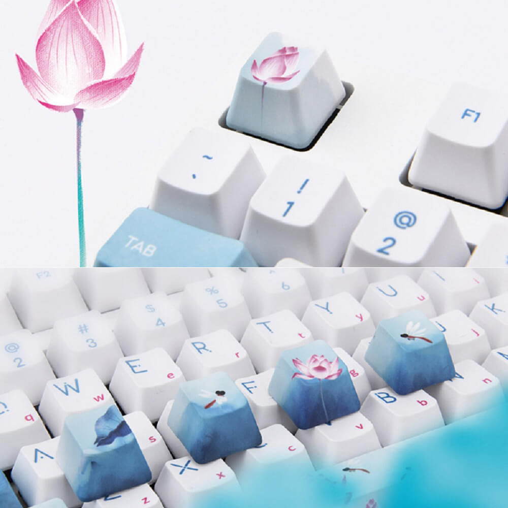 Bluetooth Lotus Flower Landscape Mechanical Keyboard White Backlight Picture