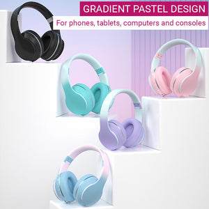 Bluetooth 5.1 On-Ear Cute Gradient Pastel Color Headphones Mic Stereo
