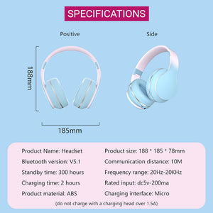 Bluetooth 5.1 On-Ear Gradient Pastel Headphones Mic Stereo Specifications