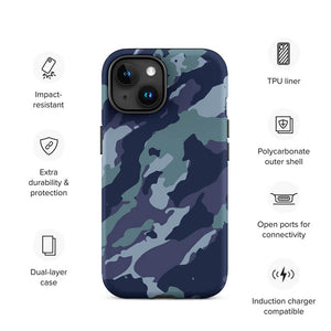 Bluish Camouflage Armor Naval Operation iPhone 15 Tough Case Features