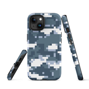 Bluish Pixel Art Camo Armor iPhone 15 Tough Case Picture