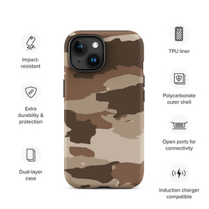 Brown Wastelands Camouflage Soldier Armor iPhone 15 Tough Case Features