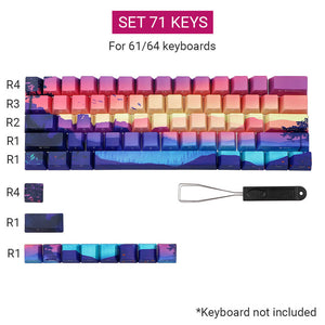Cartoon Sunset Landscape PBT Keycaps Personalized Keyboard Set 71 Keys