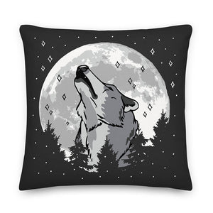 Cartoonish Howling Werewolf Full Moon Throw Pillow 22x22"