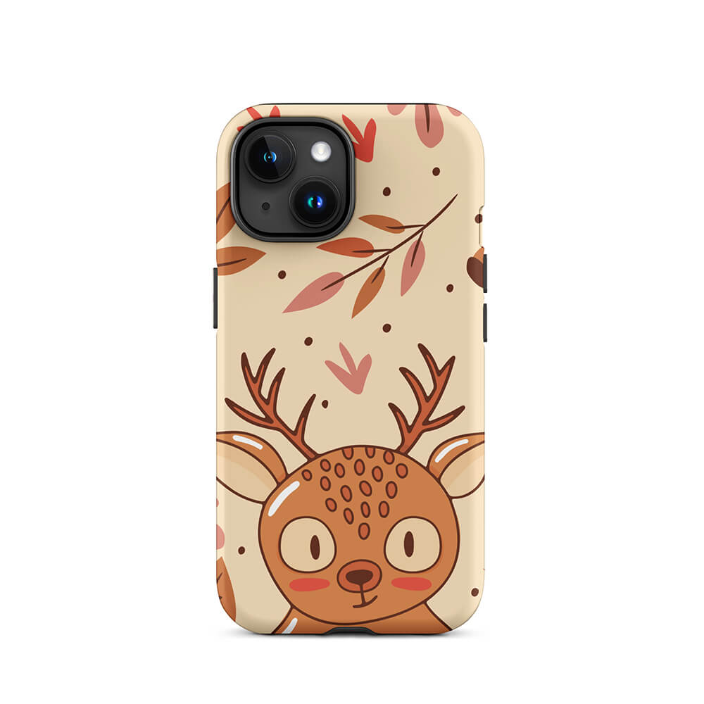 Cartoonish Seasonal Autumn Kawaii Deer iPhone 15 Rugged Case
