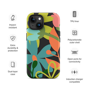 Colored Lush Flower Plant Leaves iPhone 15 Tough Case Features