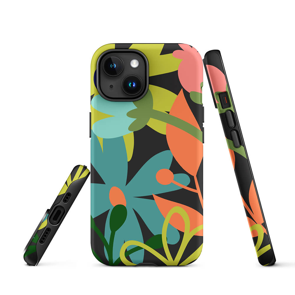 Colored Lush Flower Plant Leaves iPhone 15 Tough Case Picture