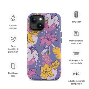 Colored Sketch Style Lilies Assortment iPhone 15 Robust Case Features