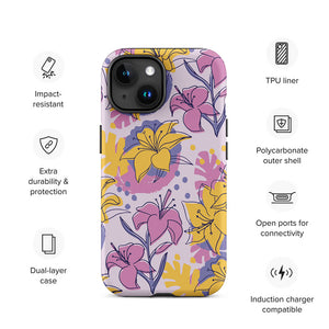 Colorful Lily Flower Assortment Sketch iPhone 15 Robust Case Features