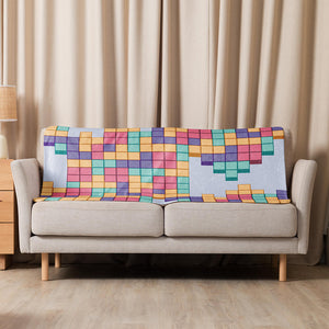 Colorful Retro Game Tile Cube Sherpa Blanket 37x57" Couch Decor
