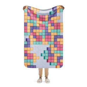 Colorful Retro Game Tile Cube Sherpa Blanket 37x57" Full Size