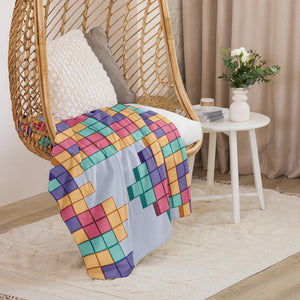 Colorful Retro Game Tile Cube Sherpa Blanket 37x57" Seat Decor