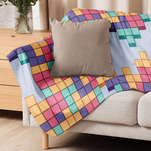 Colorful Retro Game Tile Cube Sherpa Blanket 37x57" Sofa Decor