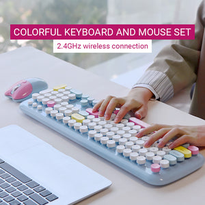 Colorful 2.4GHz Wireless Multi-Color Combo Keyboard Mouse Round Keycaps