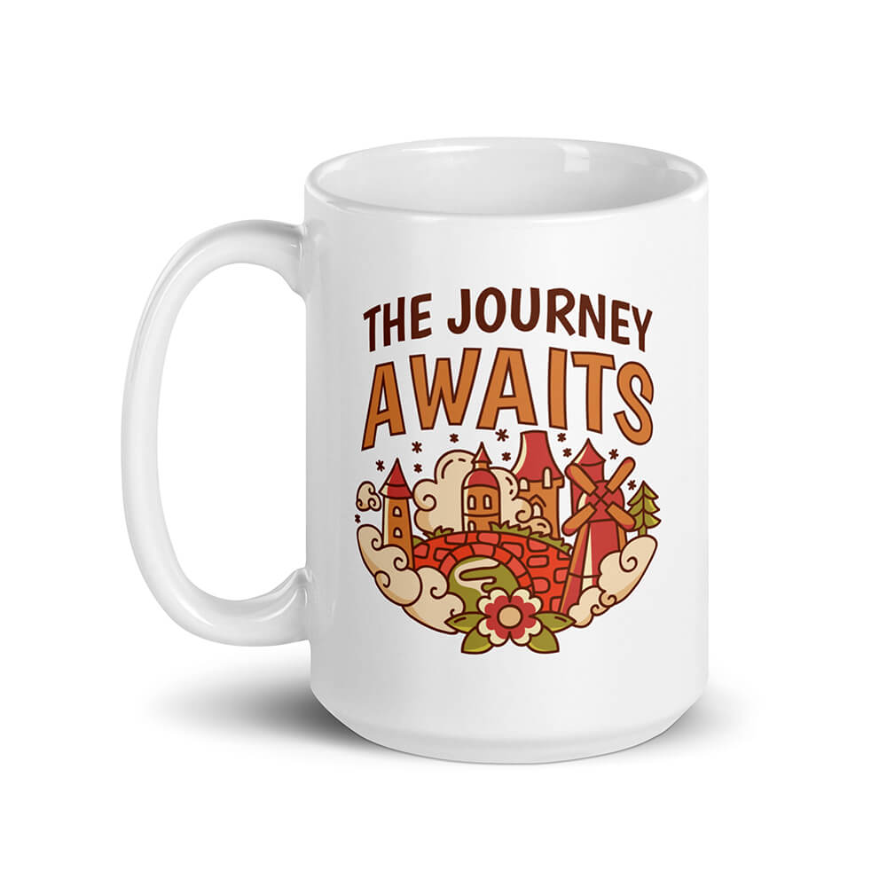 Cozy Cartoon Medieval City Mug Adventurer Journey 15oz