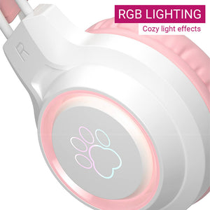 Cozy RGB Lighting Effects Pastel Feline Headset Microphone HiFi USB 3.5mm Jack