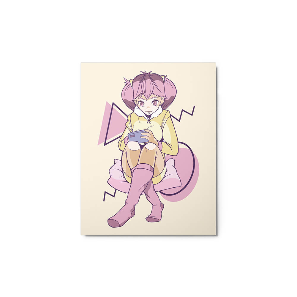 Cute Casual Gaming Girl Time Metal Poster 11x14"