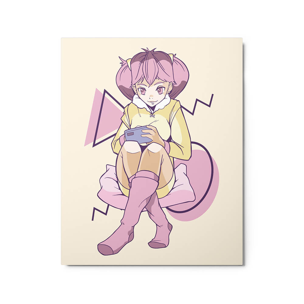 Cute Casual Gaming Girl Time Metal Poster 16x20"