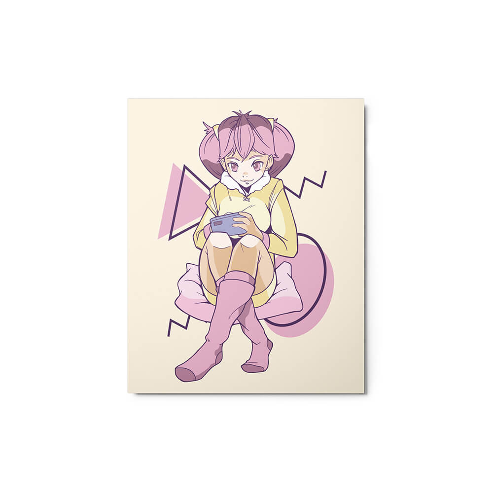 Cute Casual Gaming Girl Time Metal Poster 8x10"