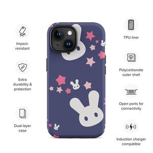 Cute Dreamy Rabbit Face Star iPhone 15 Robust Case Features