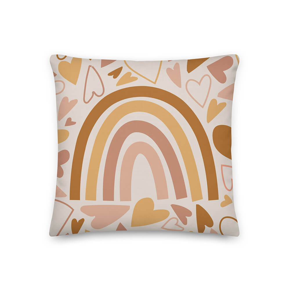Cute Seasonal Cozy Rainbow Heart Throw Pillow 18x18"