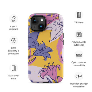 Drawing Style Lily Flower Assortment iPhone 15 Robust Case Features