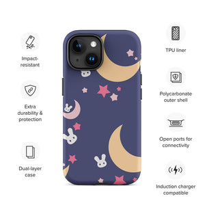 Dreamy Bunny Night Crescent Star iPhone 15 Robust Case Features
