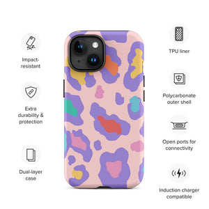 Fashionable Colorful Leopard Hide Pattern iPhone 15 Robust Case Features