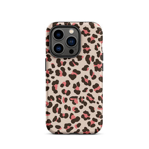 Fashionable Pinky Wild Leopard Motif iPhone 14 Pro Rugged Case