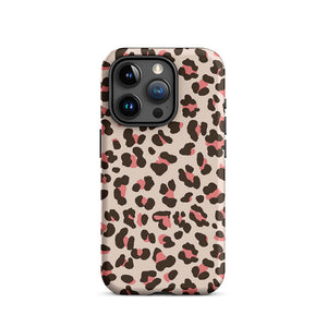 Fashionable Pinky Wild Leopard Motif iPhone 15 Pro Rugged Case