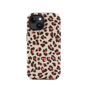 Fashionable Pinky Wild Leopard Motif iPhone 15 Rugged Case