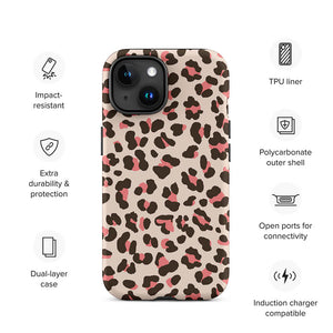 Fashionable Pinky Wild Leopard Motif iPhone 15 Rugged Case Features