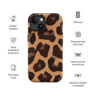 Flat Wildlife Leopard Skin Pattern iPhone 15 Robust Case Features