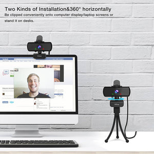 Full HD Black Webcam Mic 1440p Tripod USB 360° Rotation