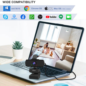 Full HD Black Webcam Mic 1440p Tripod USB Compatibility