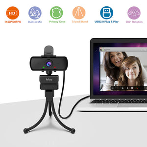 Full HD Black Webcam Mic 1440p Tripod USB Features