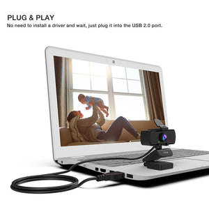 Full HD Black Webcam Mic 1440p Tripod USB Plug And Play