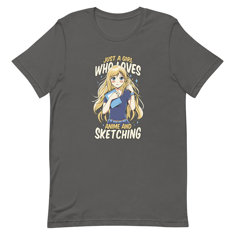 Gray Cute Long Blonde Hair Sketch Girl Tee Blush