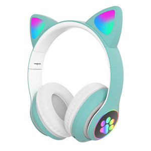Green Cat Ear Headphones Kawaii Wireless LED
