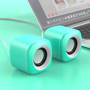 Green Cute Mini Speakers Stereo 3.5mm AUX USB