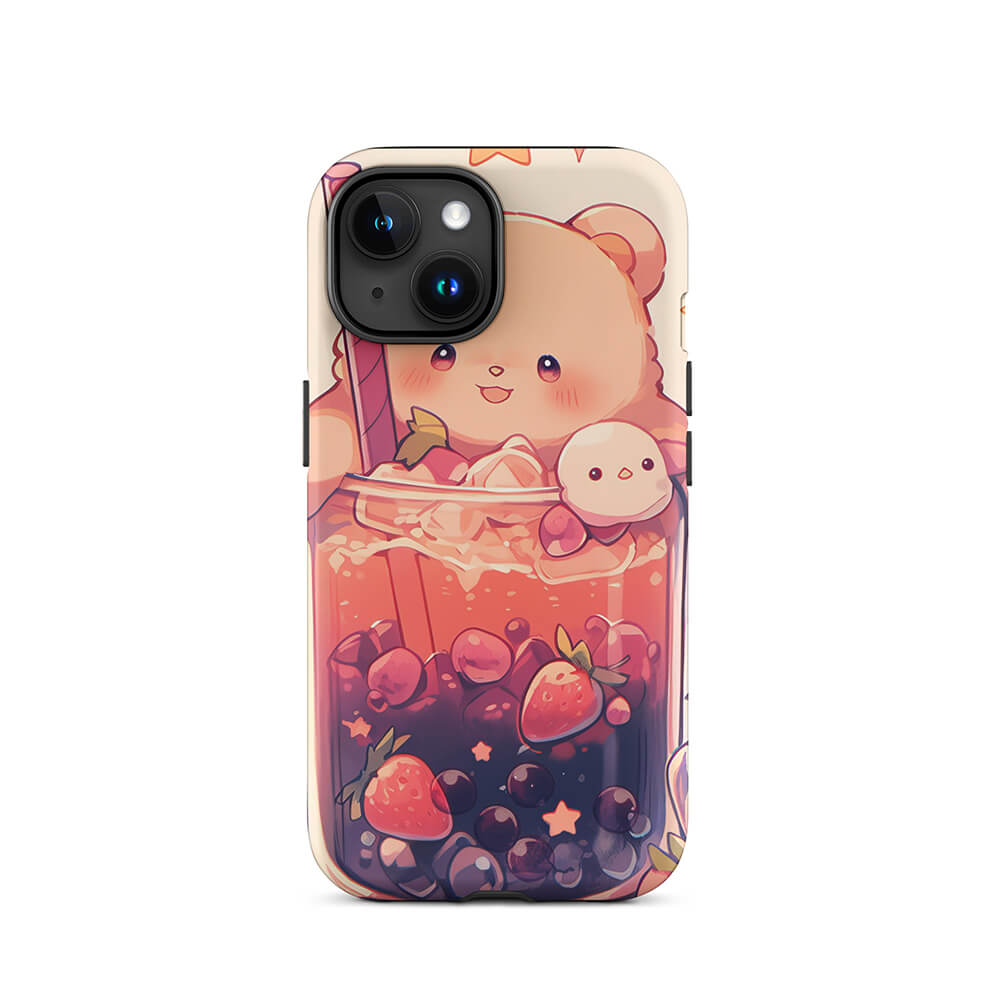 Happy Bear Red Berries Bubble Tea iPhone 15 Case