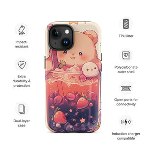 Happy Bear Red Berries Bubble Tea iPhone 15 Case Features