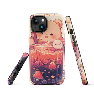 Happy Bear Red Berries Bubble Tea iPhone 15 Case Picture