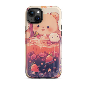 Happy Bear Red Berries Bubble Tea iPhone 15 Plus Case