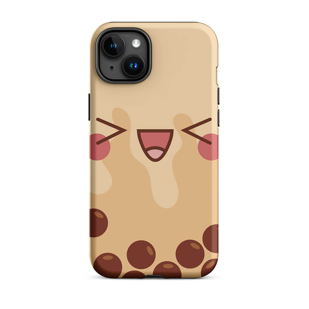 Happy Emoji Face Bubble Tea iPhone 15 Plus Rugged Case