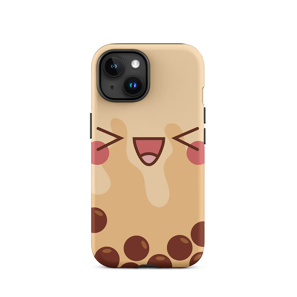 Happy Emoji Face Bubble Tea iPhone 15 Rugged Case